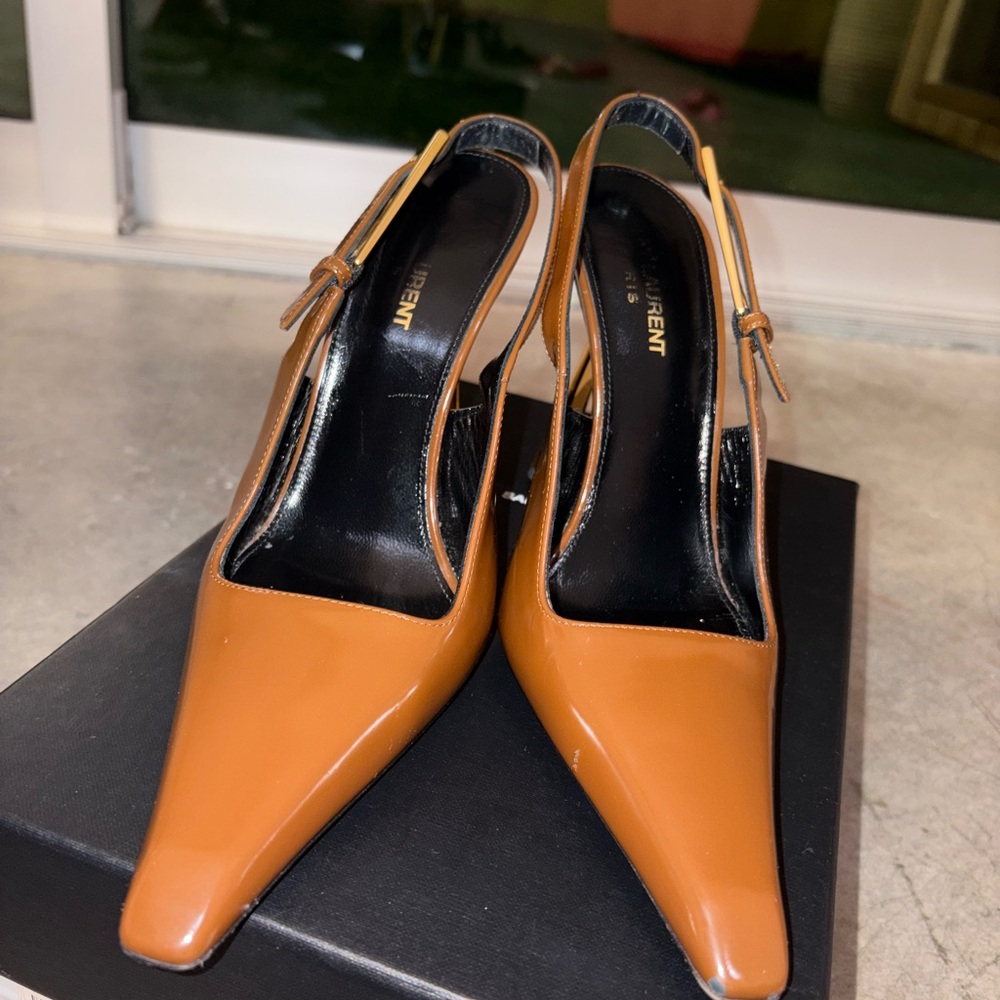 Saint Laurent Tan Stiletto Slingback Heels - Picture 7 of 8